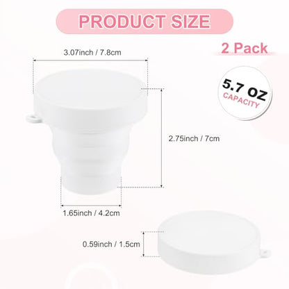 M METERXITY 2 Pack Collapsible Travel Cup, 5.7oz(170ml) Silicone Portable Foldable Water Cup Bottle for Travel/Camping/Hiking, Reusable [White] - color: White