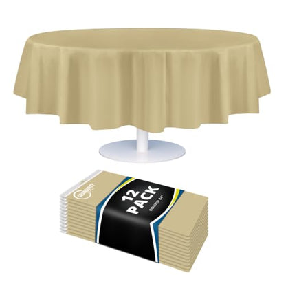 Grandipity Plastic Table Cloth Disposable 12 Pack 84" Round Beige - color: Beige, size: 84in. Round
