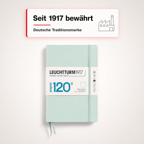 LEUCHTTURM1917-120G Special Edition - Medium A5 Plain Hardcover Notebook (Mint) - 203 Numbered Pages with 120gsm Paper - color: Mint, style: Minimalist