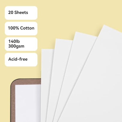 Paul Rubens Square Watercolor Journal，100% Cotton 300gsm/140lb Hot Press 5.9 * 5.9 in, 20 Sheets, Exquite Cover – Artist-Grade Sketchbook for Wet Media, Travel, and Daily Hand Lettering - color: Black