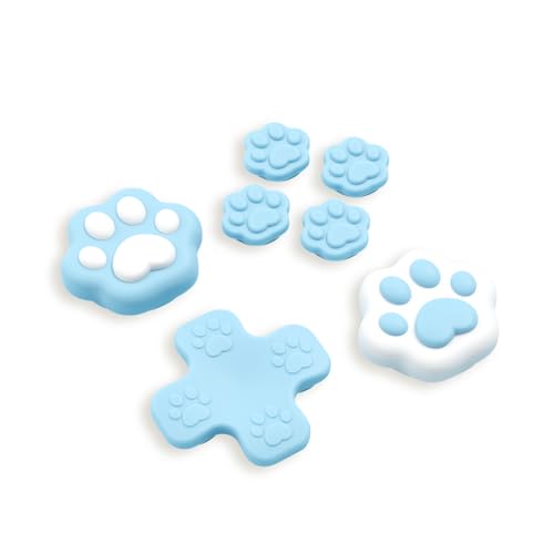 GeekShare Silicone Cross D-Pad Button Caps Set Joystick Cover, Cat Paw ABXY Key Button Thumb Grips Compatible with Switch 2 Game Console - Blue - color: Blue Cat