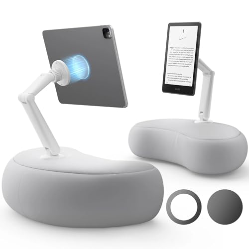 SAIJI Magnetic Tablet Pillow Stand for Bed with Ergonomic Soft Pillow(Gray) - color: Light Gray
