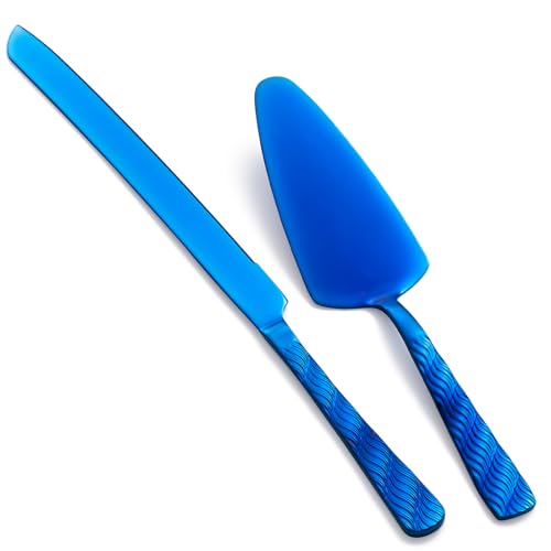 Blue Cake Cutting Set, Stainless Steel Cake Knife and Server Set - color: Blue