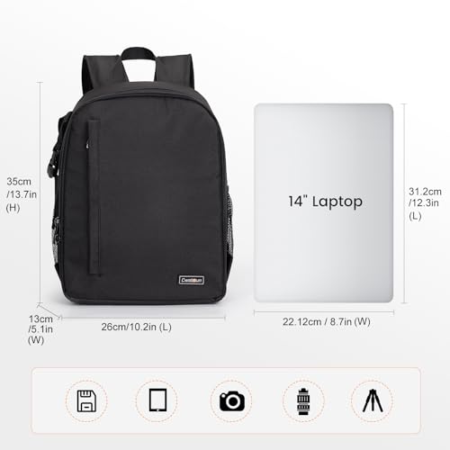 Cwatcun Camera Backpack Bag Lightweight with Tripod holder/Water-resistant - color: Black, size: 2.0 Small