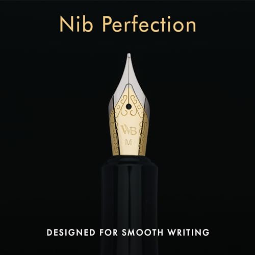 Wordsworth & Black Mini Pocket Fountain Pen for Writing, Medium Nib, Black - color: Black Gold