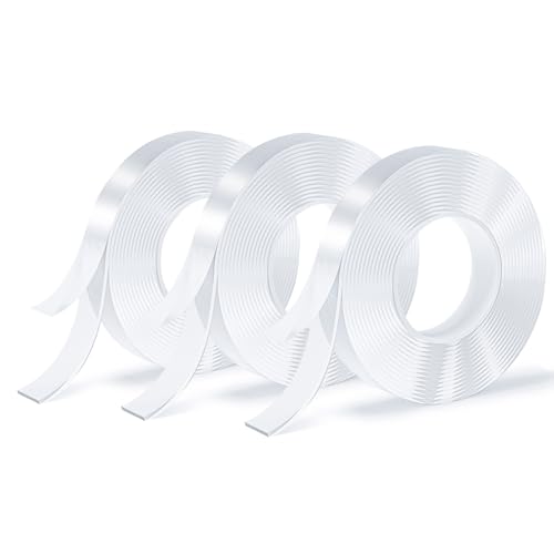 3 Rolls Double Sided Tape, Nano Tape, Transparent Adhesive Tape, Traceless Adhesive Tape, Removable, Washable, Reusable, Suitable for Carpets, Photo Walls, 9.85 Feet Per Roll - size: 9.85 Feet Set of 3