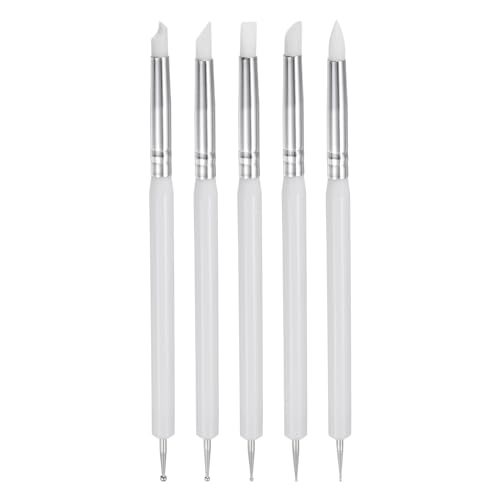 HARFINGTON 5 Pcs Silicone Clay Sculpting Tool Double-Ended Rubber Tip White - color: White