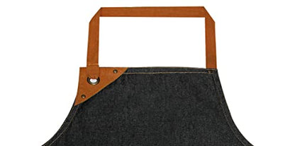 100% Cotton Denim Kitchen Apron with Pocket and Adjustable Neck with Long Ties Apron 25" X 31" for Women Men Chef Cooking, Baking, Gardening, Black