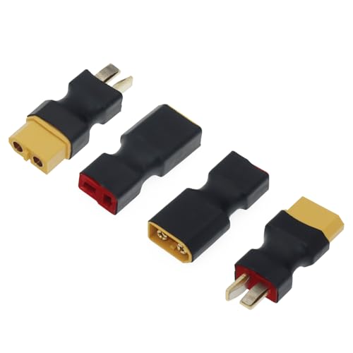 2 Pair XT60 Plug Male to Deans T Plug Female Connector & XT60 Plug Female to Deans T Plug Male Connector Conversion Adapter, XT60 to T Plug Adapter & T Plug to XT60 Converter(Black)