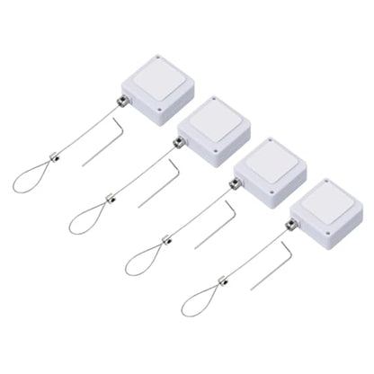 PATIKIL 3.3 Ft Retractable Remote Control Tether, 4 Pcs Square Security Cable Lanyard Lock with Adjustable Clasp Adhesive for TV Remote Control Controller, White(Lock Buckles) - color: White