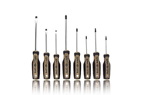 Spec Ops Tools Screwdriver Set for Professional Construction & Jobsite Use, Phillips, Slotted and Square Drivers with Magnetic Tips, 8-Piece