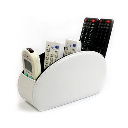 Remote Control Holder Organizer Desk Leather Cases Control Storage TV Remote Control Organizer with 5 Spacious Compartments (White with Metal Bottom) - color: White with Metal Bottom