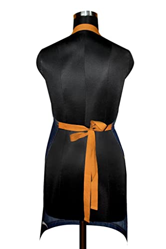 100% Cotton Denim Kitchen Apron with Pocket and Adjustable Neck with Long Ties Apron 25" X 31" for Women Men Chef Cooking, Baking, Gardening, Black