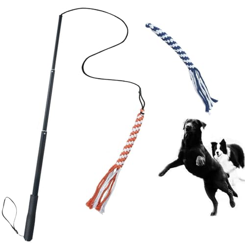 ASOCEA Dog Extendable Teaser Wand Pet Flirt Stick Pole Puppy Chasing Tail Interactive Toy for Small Medium Large Dogs Training Playing Exercise - color: Black