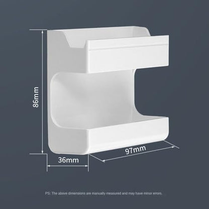 Wall Mounted No Punching Required Universal Adhesive Remote Control Holder Storage Box Rack Shelf Mobile Phone Plug Case(White) - color: White