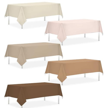 CMUSKO 54 x 108 Inch Boho Tablecloths-5Pcs Gradient Brown Neutral Disposable Plastic Table Covers for Baby Shower,Birthday,Wedding - color: Boho