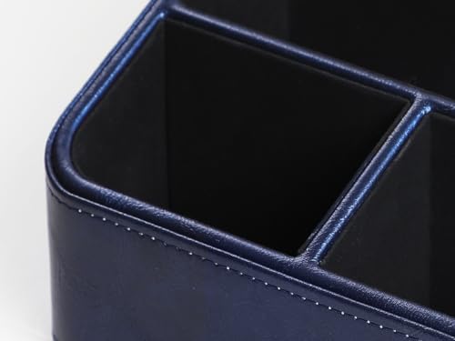PU Leather Remote Control Holder, Nightstand Organizer with 4 Compartments - color: Navy Blue
