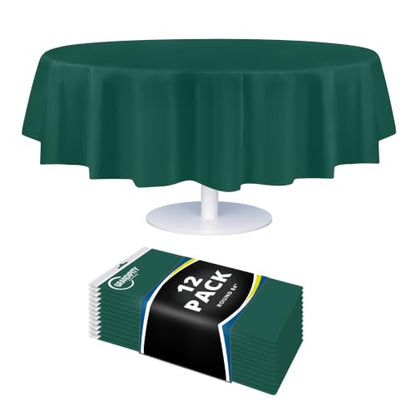 Grandipity Plastic Table Cloth Disposable 12 Pack 84" Round Dark Green - color: Dark Green, size: 84in. Round