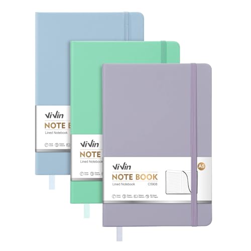 ViVin 3 Pack A5 Hardcover Lined Notebook,192 pg College Ruled 5.5x8.3 - color: Light Green+light Blue+light Purple, size: 3 Pack