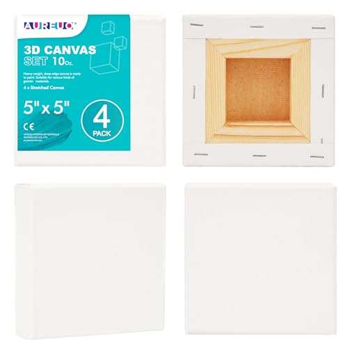AUREUO 5x5 Inch Gallery Wrapped Canvas 1.5 Inch Depth 4 Pack - size: 5"x5" Gallery