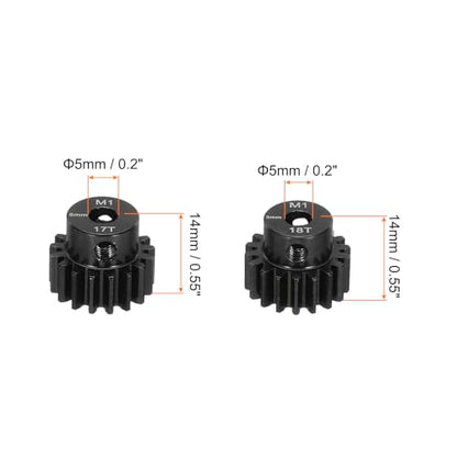 DMiotech M1 17T 18T Steel 5mm Hardened Pinion Motor Gear for RC Car Brushed Replacement Brushless Motors, RC Applications with 2 Pcs Screws & Hex Spanner for DIY RC Boat Drone