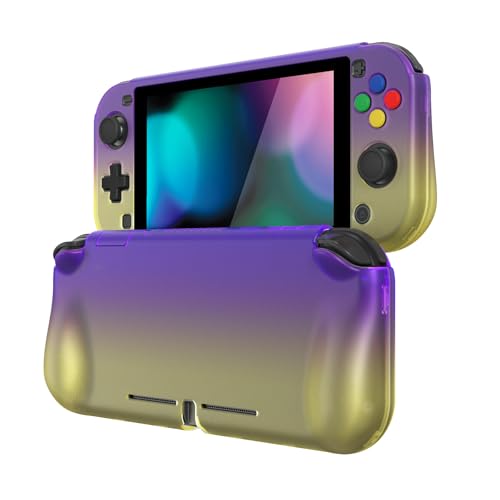 PlayVital ZealProtect Protective Case for Nintendo Switch Lite, Ergonomic Grip Hard Cover - Durable Shock-absorbent Anti-Scratch with Screen Protector & Thumb Grip Button Cap, Gradient Purple Yellow - color: Gradient Purple Yellow