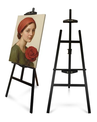 Pine Wood A-Frame Art Easel Stand, Foldable Wooden Easel for Painting,Black - style: Black