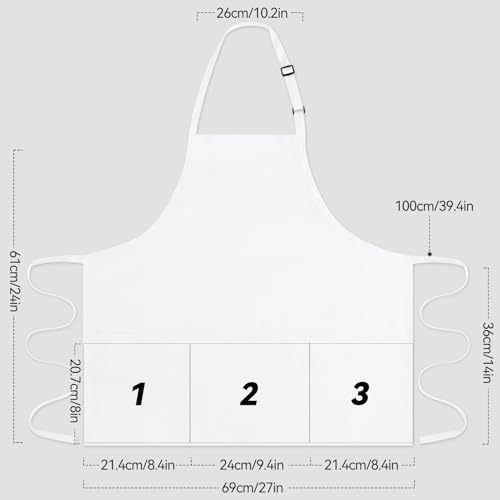 NLUS Kitchen Cooking Apron with 3 Pockets, Adjustable Bib Apron Chef Aprons for Women Men - color: White