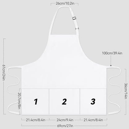 NLUS Kitchen Cooking Apron with 3 Pockets, Adjustable Bib Apron Chef Aprons for Women Men - color: White