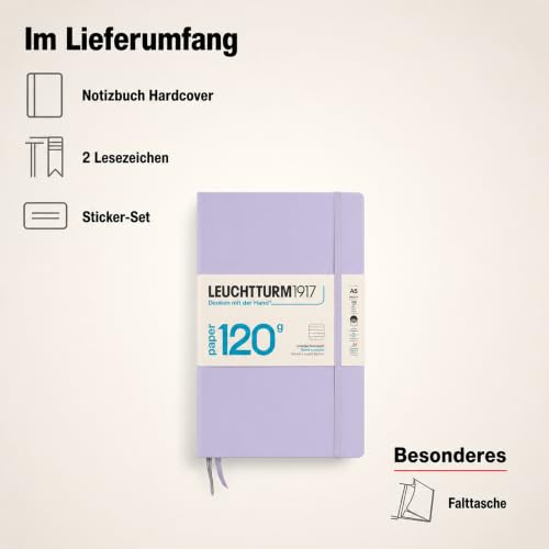 LEUCHTTURM1917 - 120G Special Edition - Medium A5 Ruled Hardcover Notebook (Lilac) - 203 Numbered Pages with 120gsm Paper - color: Lilac, style: Ruled