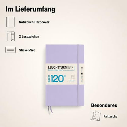 LEUCHTTURM1917 - 120G Special Edition - Medium A5 Ruled Hardcover Notebook (Lilac) - 203 Numbered Pages with 120gsm Paper - color: Lilac, style: Ruled