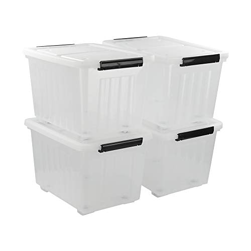 Asking 4-Pack Clear 50 L Storage Boxes, Plastic Storage Bins with Wheels - size: 50 L