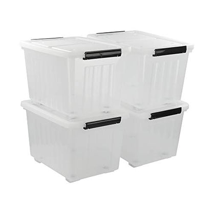 Asking 4-Pack Clear 50 L Storage Boxes, Plastic Storage Bins with Wheels - size: 50 L
