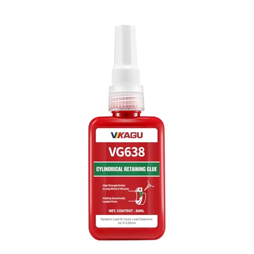 VG638 Retaining Compound, High Strength Cylindrical Adhesive for Bearings, Shafts & Gears - Fills Gaps up to 0.25mm, Restores Worn Parts, Green Anaerobic Glue, 1.69 fl oz - size: VG638, style: 1 Pack