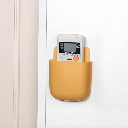 Wall Mount Remote Control Holder Self Adhesive Organizer for Remote Phone Pen Makeup Brush Storage Box for Home Office - color: Yellow