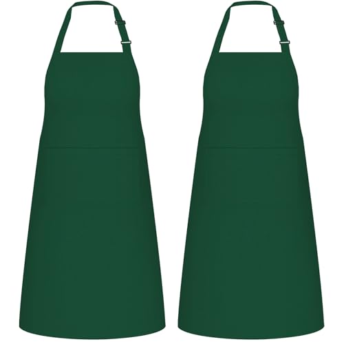 NLUS 2 Pack Kitchen Aprons with 2 Pockets for Women Men, Chef Aprons for Baking BBQ Cooking, Green - color: Green