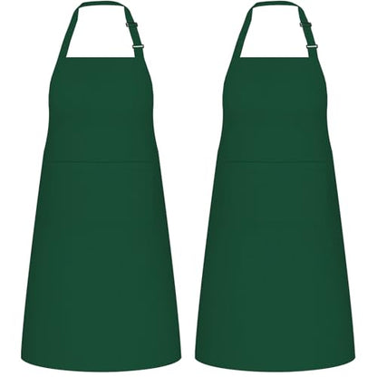 NLUS 2 Pack Kitchen Aprons with 2 Pockets for Women Men, Chef Aprons for Baking BBQ Cooking, Green - color: Green