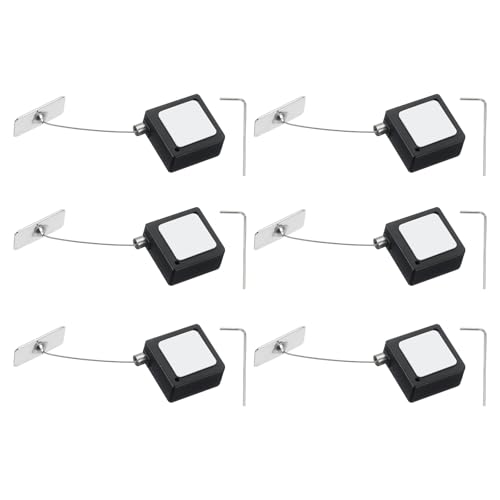 PATIKIL Retractable Remote Control Cable Tether (3.3ft / 1M, Black)(6 Set) Square Remote Control Security Lanyard Lock Adjustable Locking Leash with Iron Cap, Suit for - TVs/Tablets - color: Black