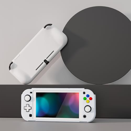PlayVital ZealProtect Protective Case for Nintendo Switch Lite, Ergonomic Grip Hard Cover - Durable Shock-absorbent Anti-Scratch with Screen Protector & Thumb Grip Button Caps, White - color: White