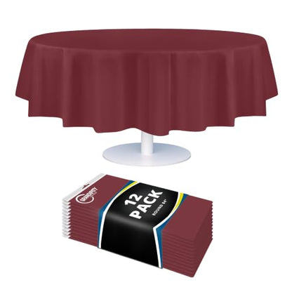 Grandipity Plastic Table Cloth Disposable 12 Pack 84" Round Burgundy - color: Burgundy, size: 84in. Round