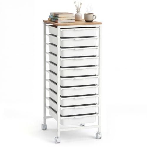 RELAX4LIFE 10-Drawer Rolling Storage Cart w/Lockable Wheels(White) - color: White, size: 33.5”H