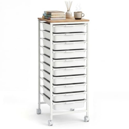 RELAX4LIFE 10-Drawer Rolling Storage Cart w/Lockable Wheels(White) - color: White, size: 33.5”H