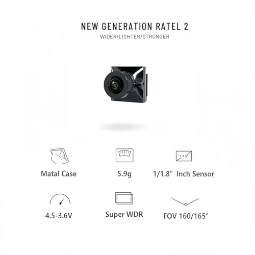 Modelhive FPV Ratel 2 Micro Camera - 1/1.8" Starlight Sensor, Super WDR, 160°/165° FOV, 1200TVL, Ultra-Light 5.9g for RC FPV Drone Racing & Freestyle (Black) - color: Black