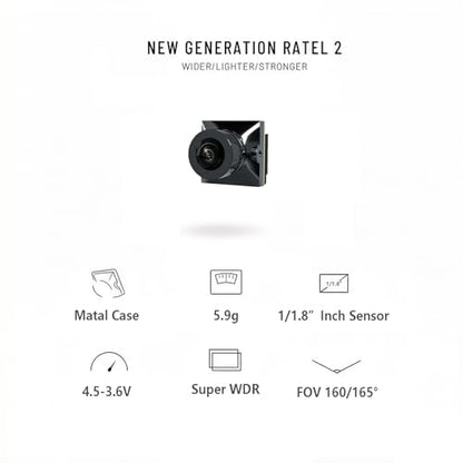 Modelhive FPV Ratel 2 Micro Camera - 1/1.8" Starlight Sensor, Super WDR, 160°/165° FOV, 1200TVL, Ultra-Light 5.9g for RC FPV Drone Racing & Freestyle (Black) - color: Black