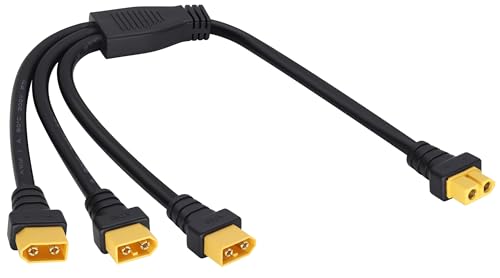 14AWG XT60 Splitter Extension Cable,XT60 1 Female to 3 Male Connector Adapter,XT60 Power Cable for XT60 Jack Battery Charging Device & Car Inverter Tire Inflator Air Pump. (37cm/1F to 3M) - color: 1Female to 3Male