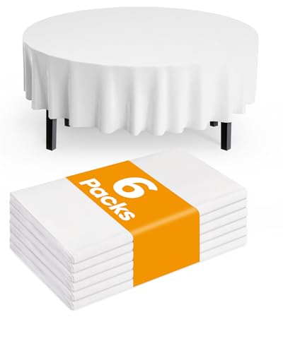 Pureegg Plastic Table Cloth Disposable 6 Pack, 84 Inch Round, White - color: White, size: 84" Round