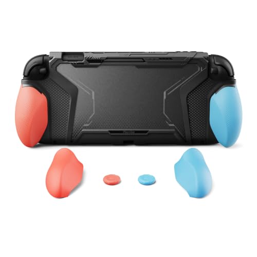 playvital for Switch 2 Beyond-Grip Dockable Case, Interchangeable FPS/Omni Ergonomic Grips + Military-Grade Drop Protective Cover + 2 Joystick Caps for Nintendo Switch 2 (Blue & Orange) - color: Blue & Orange
