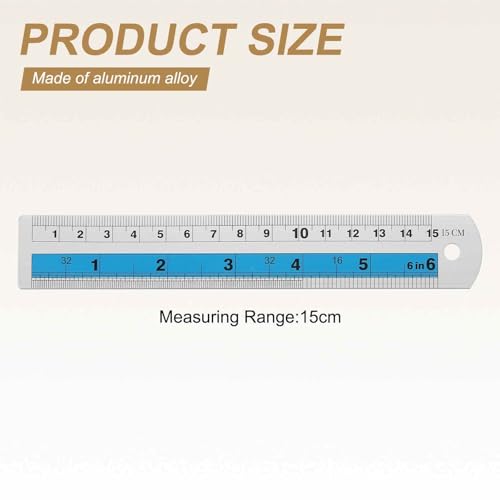 HARFINGTON 2pcs Metal Straight Ruler 15cm Metric SAE Aluminum Alloy Measuring Rulers Scale Tools with Hole for Measure Study Reading Classroom Office, Blue - color: Blue, size: 15cm