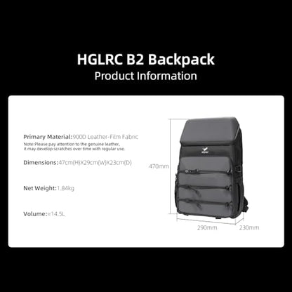 HGLRC B2 FPV Drone Backpack Case Shoulder Bag for FPV Racing Quadcopter Drone and Parts (Black-grey)