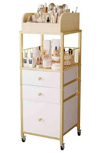Makeup Organizer Cart with Drawers Make Up Organizers for Vanity - color: Gold